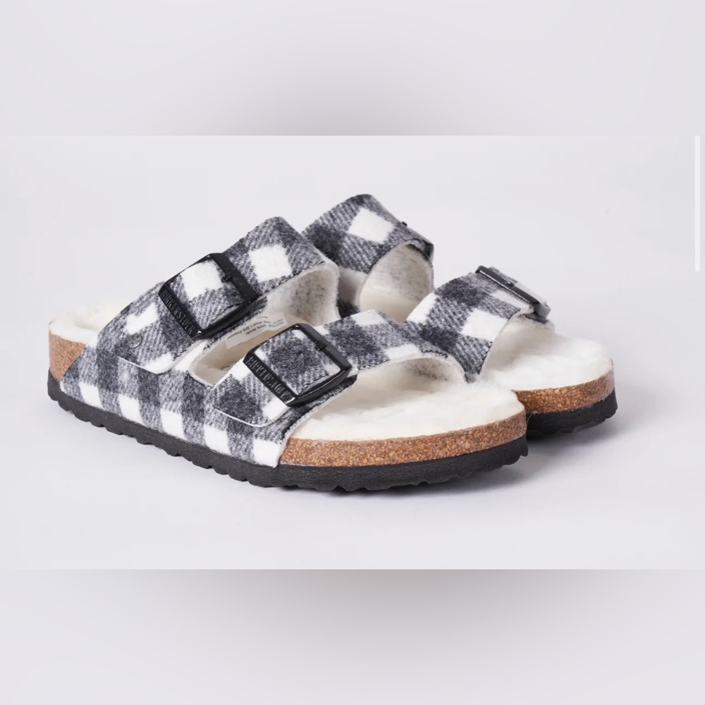 Birkenstock Arizona- wool/shearling \ plaid white/natural